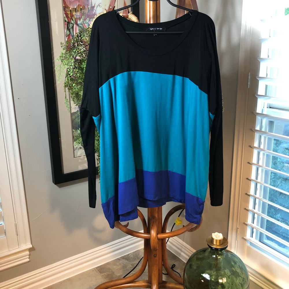 Long sleeve color blocked tunic top.